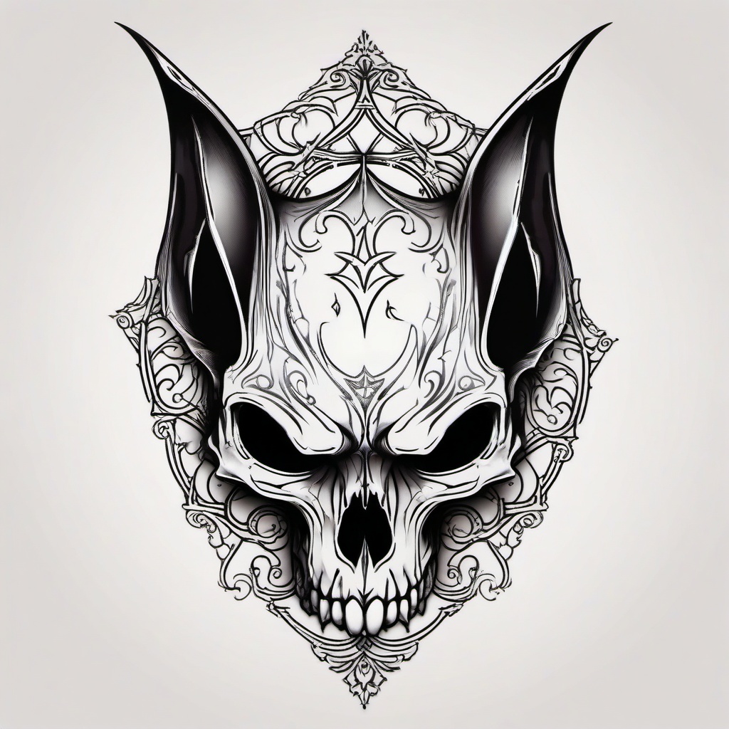 Bat Skull Tattoo-Dark and gothic tattoo design featuring a combination of bat and skull motifs.  simple color tattoo,white background