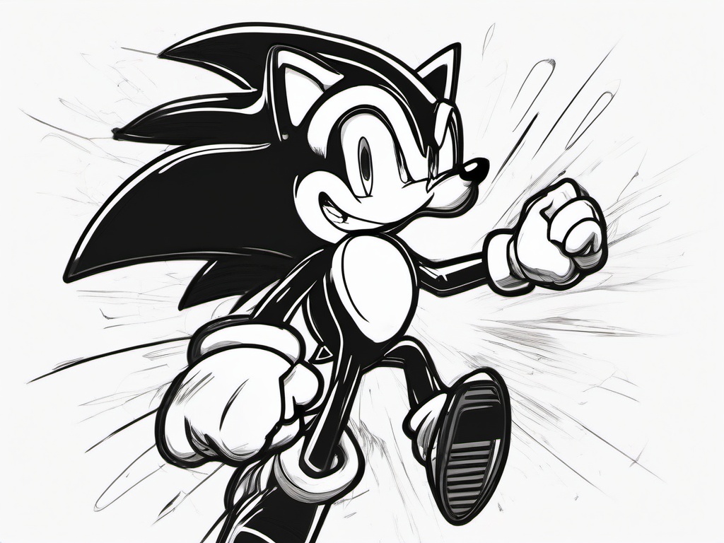 drawing of Sonic with a burst of energy  minimal rough sketch scribbles,doodles,black and white