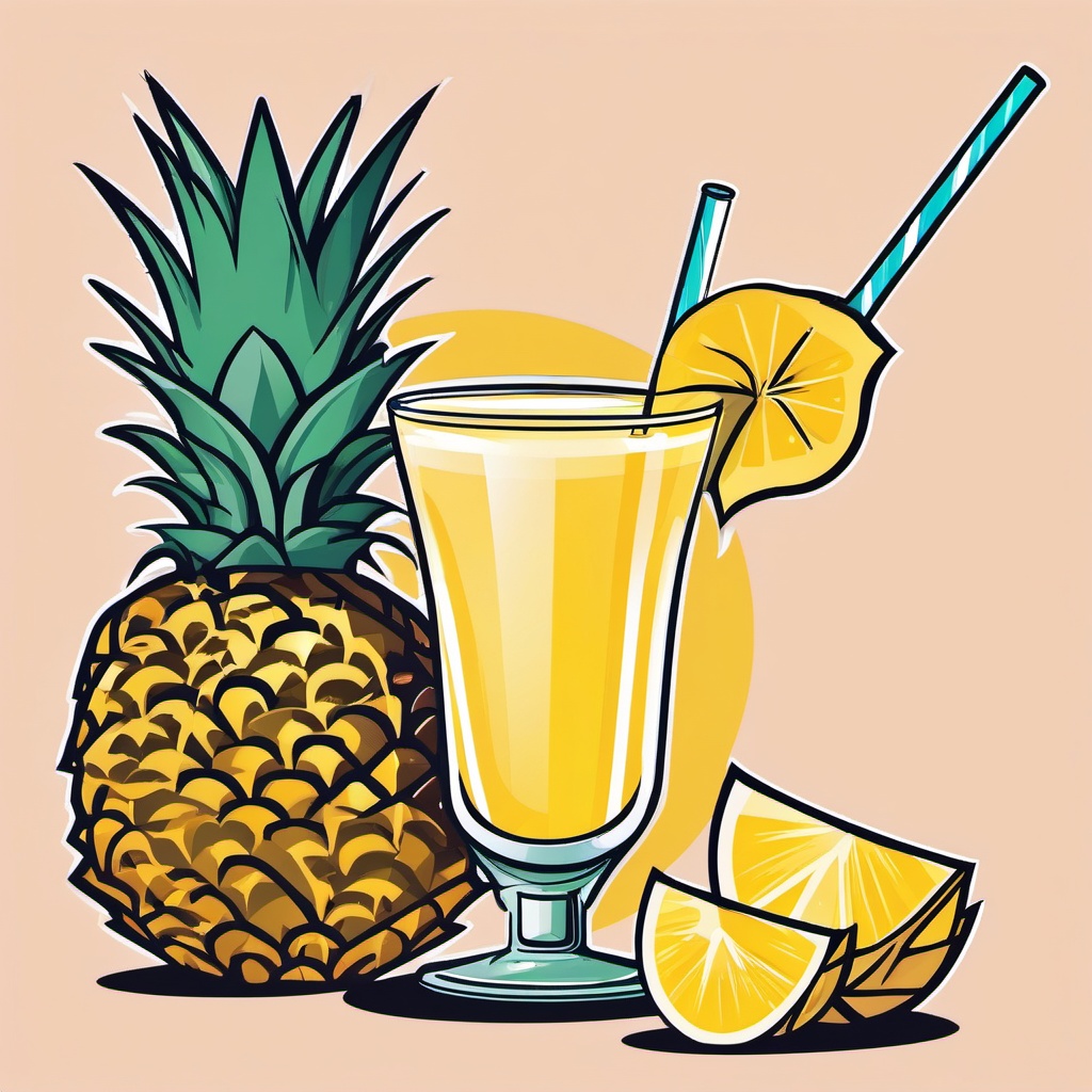 Pineapple Smoothie Clipart - A glass of refreshing pineapple smoothie with a straw.  color vector clipart, minimal style