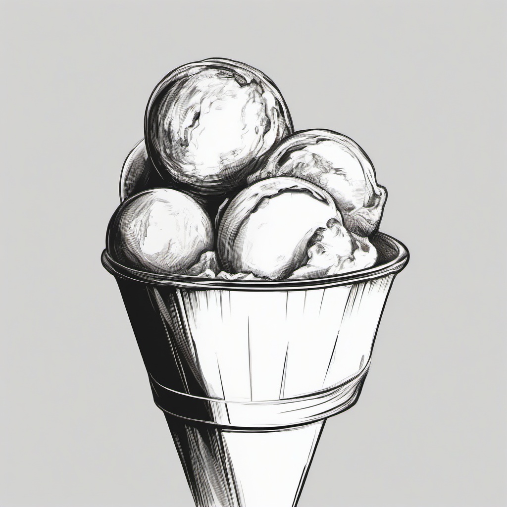 drawing of a scoop of ice cream  minimal rough sketch scribbles,doodles,black and white