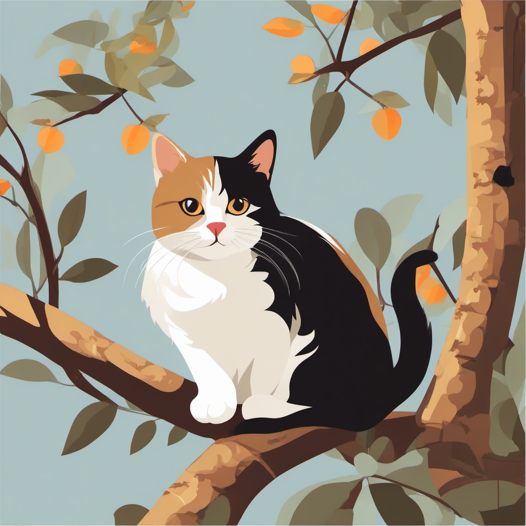 Cat clipart - cat sitting on a tree branch  