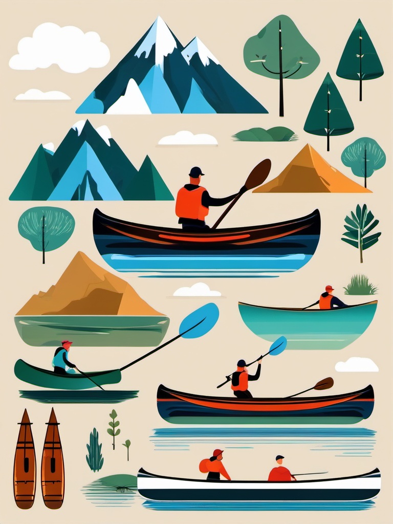 Mountain Lake Canoe Adventure clipart - Adventurous canoeing, ,vector color clipart,minimal