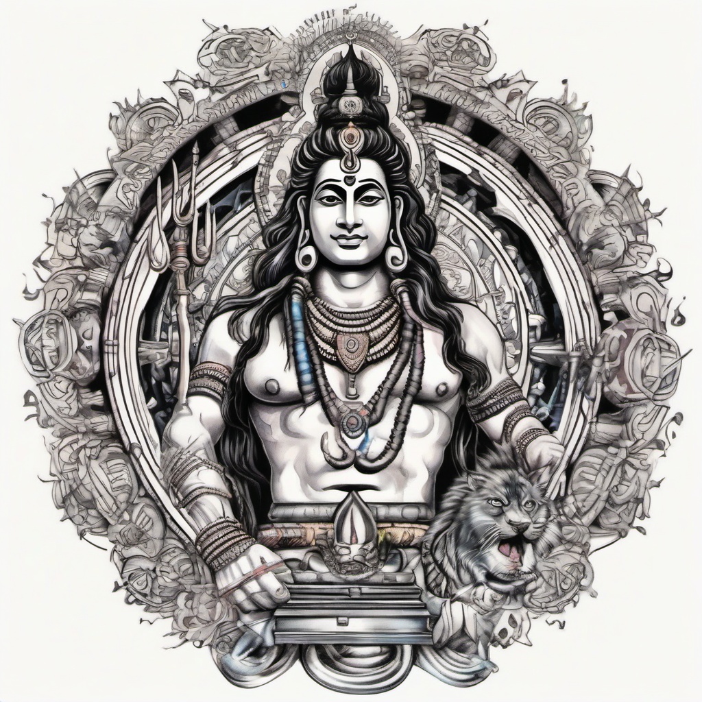 color lord shiva tatoo inside wheel  ,tattoo design, white background