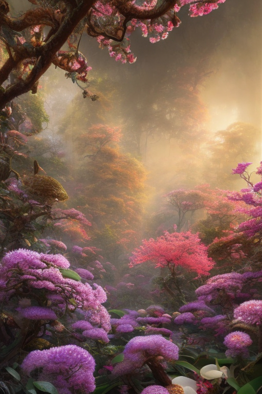 extremely psychedelic animal made of orchid and cherry blossom tree and mushroom, LSD, diffuse lighting, fantasy, intricate, elegant, highly detailed, lifelike, photorealistic, digital painting, artstation, illustration, concept art, smooth, sharp focus, art by John Collier and Albert Aublet and Krenz Cushart and Artem Demura and Alphonse Mucha