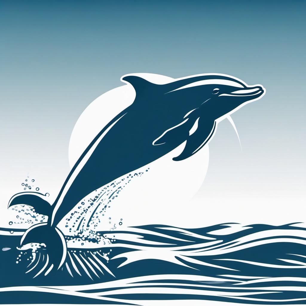 Dolphin Clipart - Dolphin leaping out of the water in the ocean , minimal, 2d