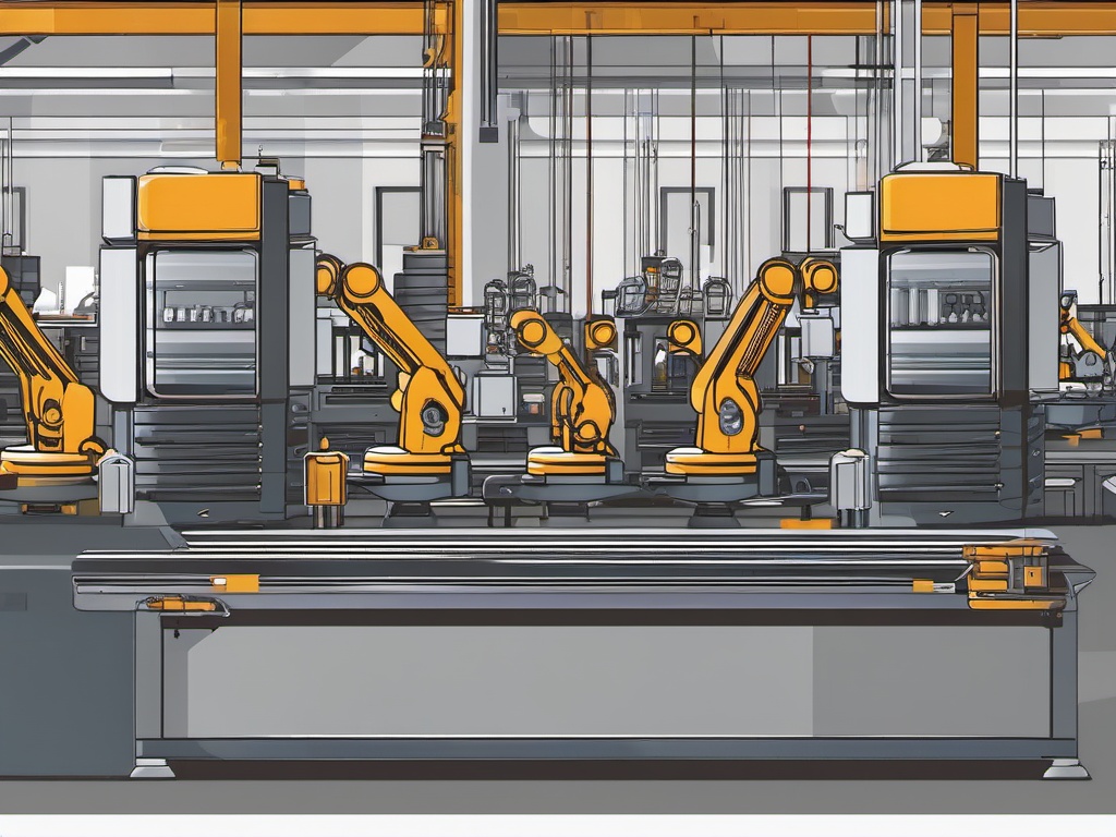 Robotic Arm Assembly Line in Manufacturing clipart - Robotic arm assembly line, ,vector color clipart,minimal