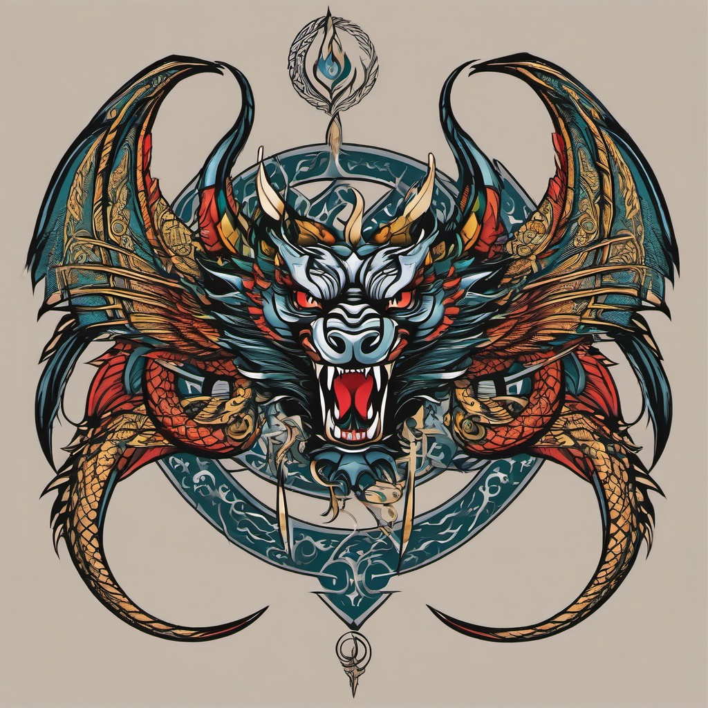 gemini dragon tattoo  simple vector color tattoo