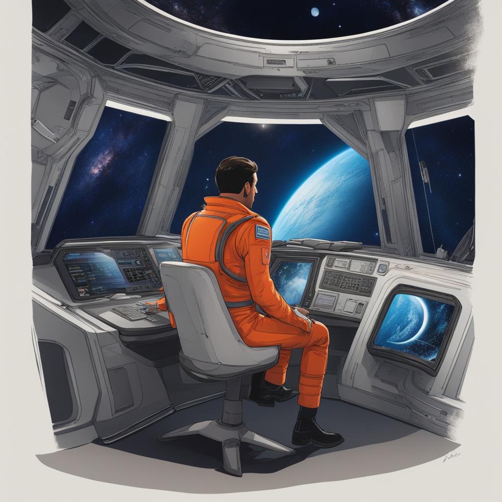 spacefaring captain charting a course through the cosmos on a state-of-the-art starship. 