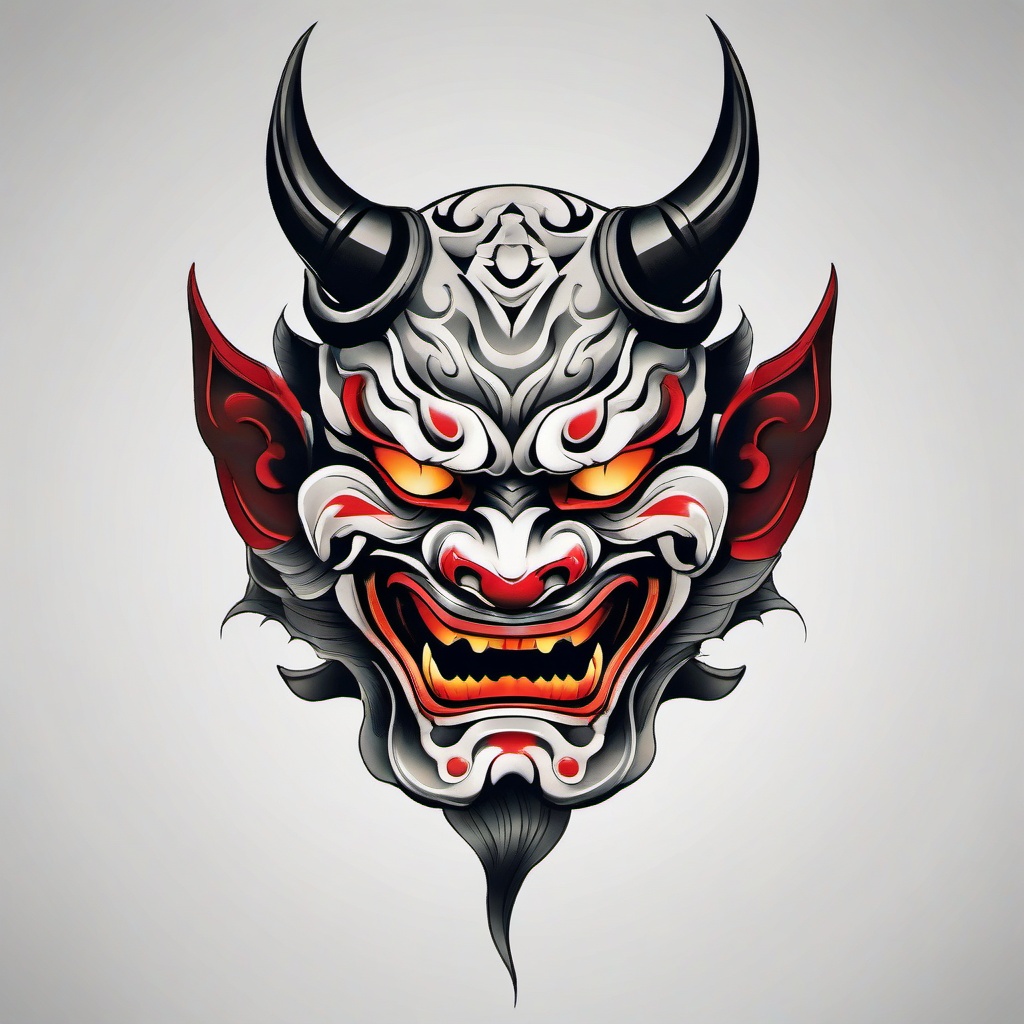 neo trad hannya mask  simple color tattoo,white background,minimal