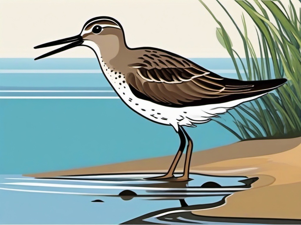 Sandpiper Cartoon - Cartoon of sandpiper wading on shore  