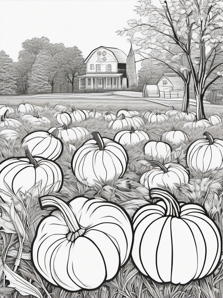 Pumpkin Harvest Coloring Pages - Gathering Pumpkins from the Field  minimal black outline printable sheet, coloring page