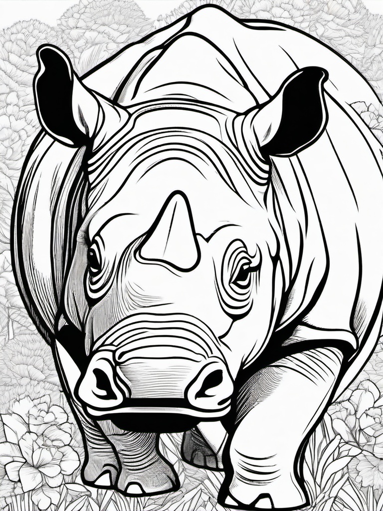 Rhino Coloring Pages - Thick Skinned Horned Mammal  black outline printable coloring page