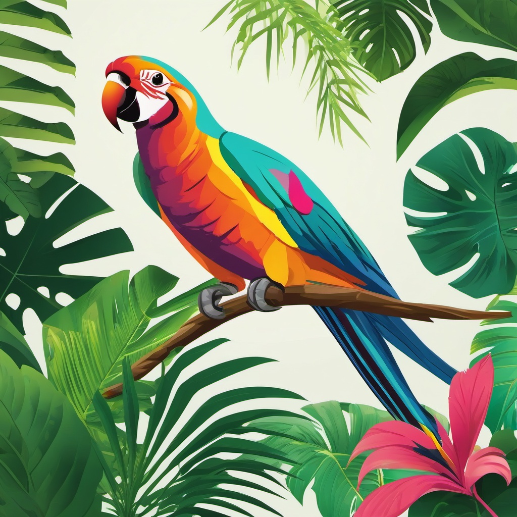 Parrot clipart - Vibrant tropical bird gliding through the rainforest, ,color clipart vector style