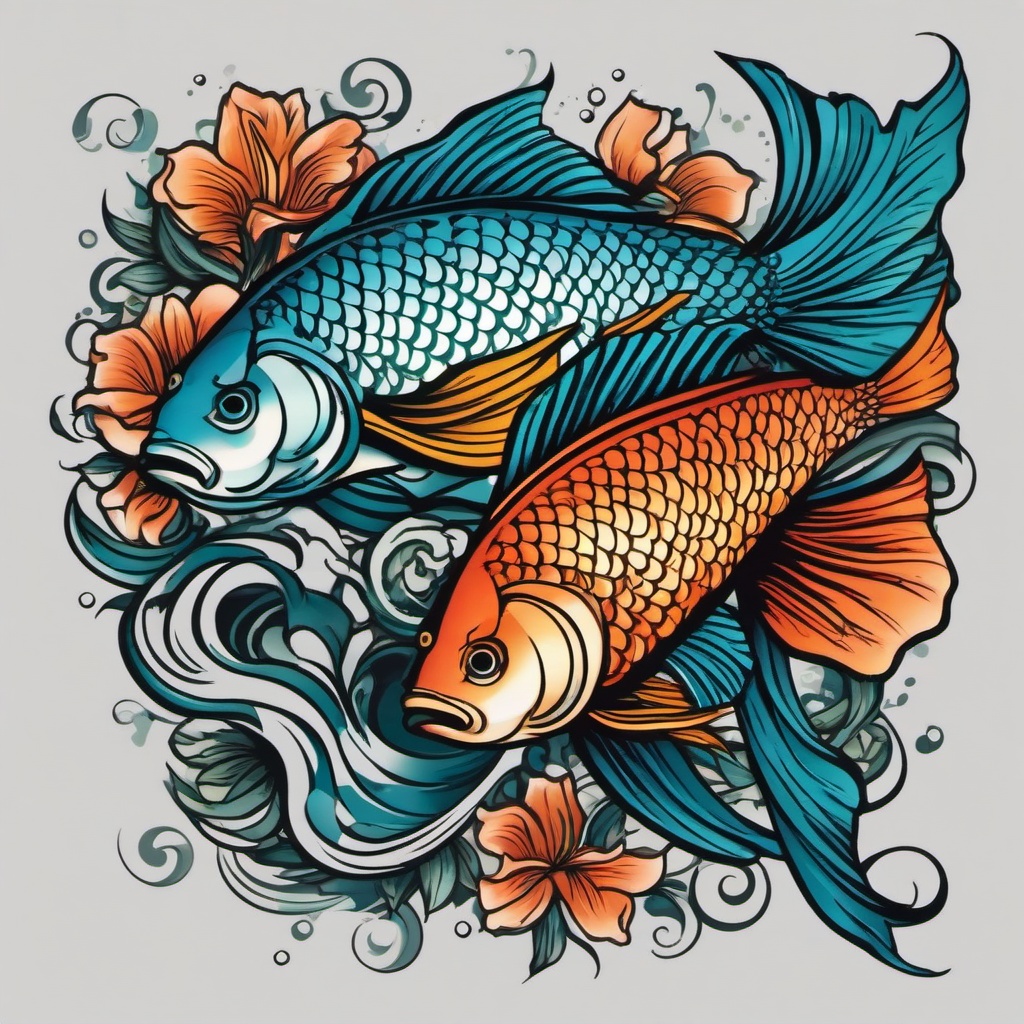 pisces fish tattoo  simple vector color tattoo