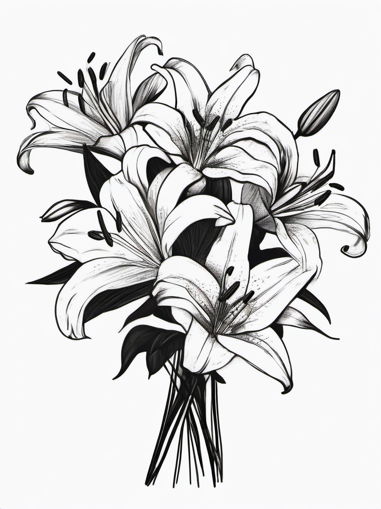 drawing of a bouquet of lilies  minimal rough sketch scribbles,doodles,black and white