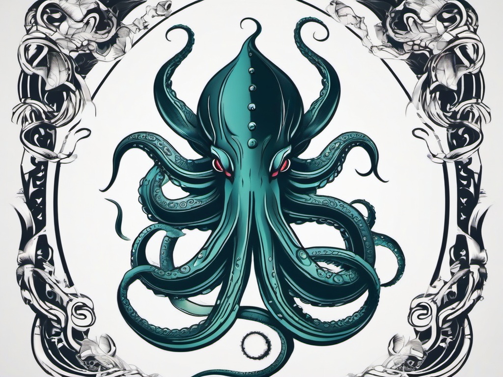 Kraken Tattoo - Explore the mythical sea creature with a tattoo featuring the legendary kraken.  simple vector color tattoo,minimal,white background