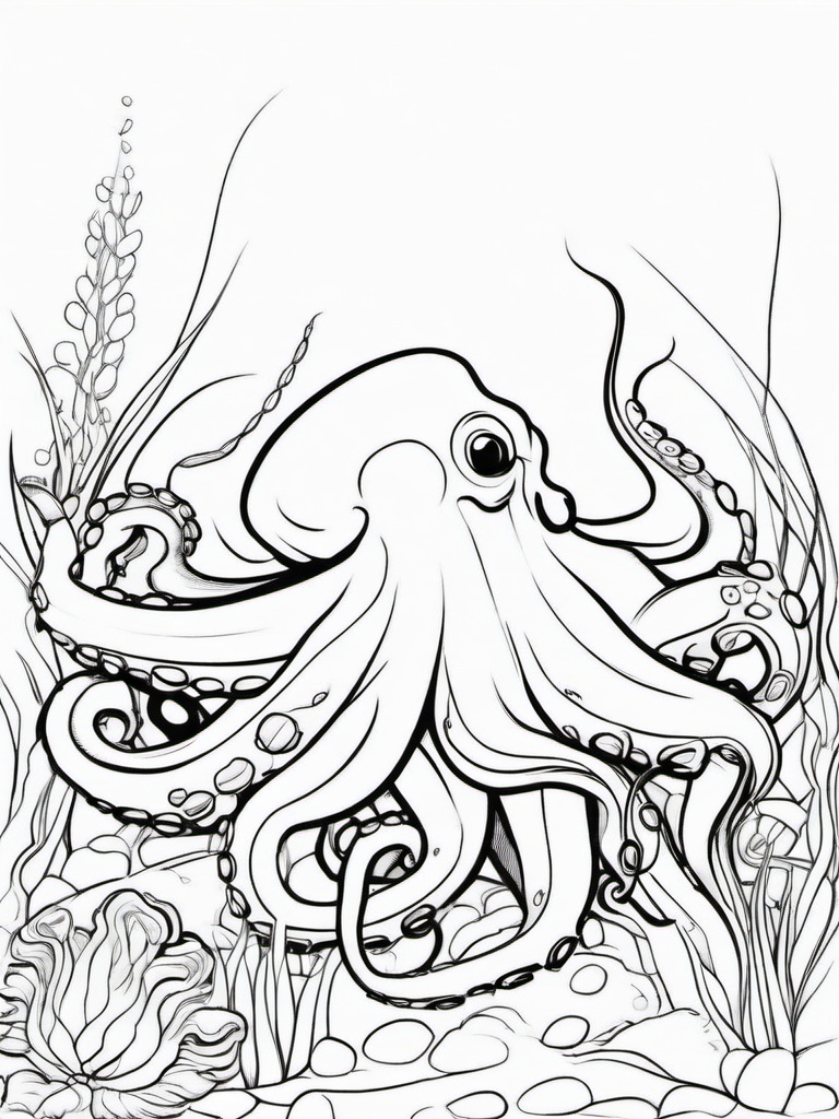 Octopus Coloring Pages - Octopus with a crab  simple coloring pages