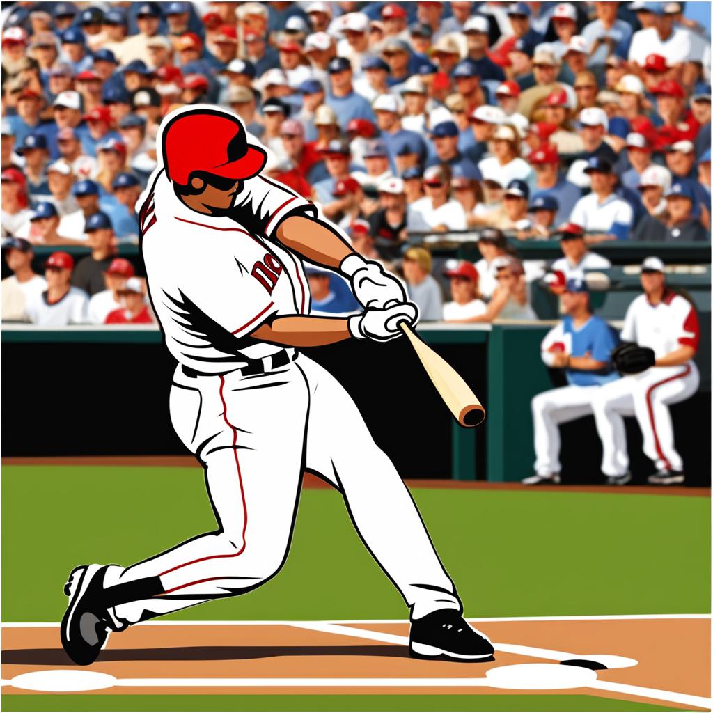 baseball clipart: baseball hitting a home run in a packed stadium. 