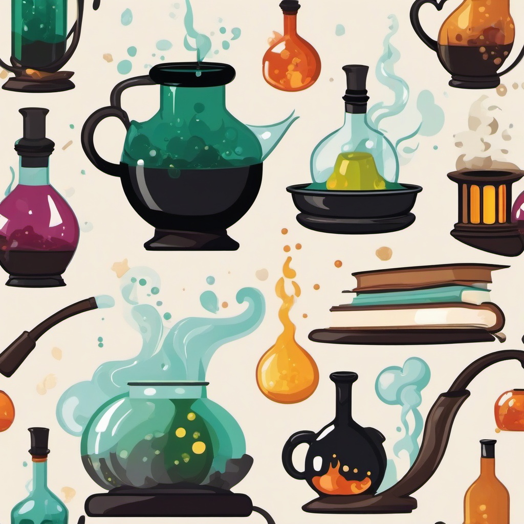 Harry Potter clipart - potions class with bubbling cauldrons  color,minimalist,vector clipart