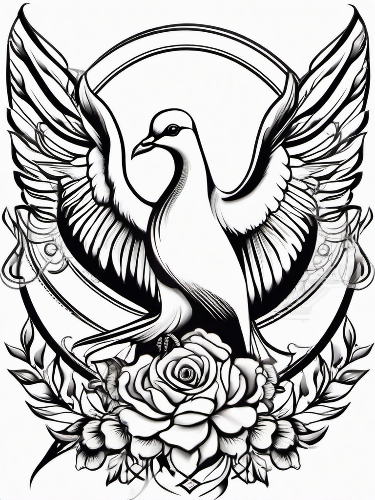 Dove Tattoo Design-Artistic and elegant tattoo design featuring a dove in various styles and compositions.  simple color tattoo,white background