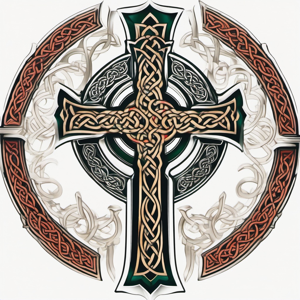 celtic high cross tattoo  simple color tattoo,minimal,white background