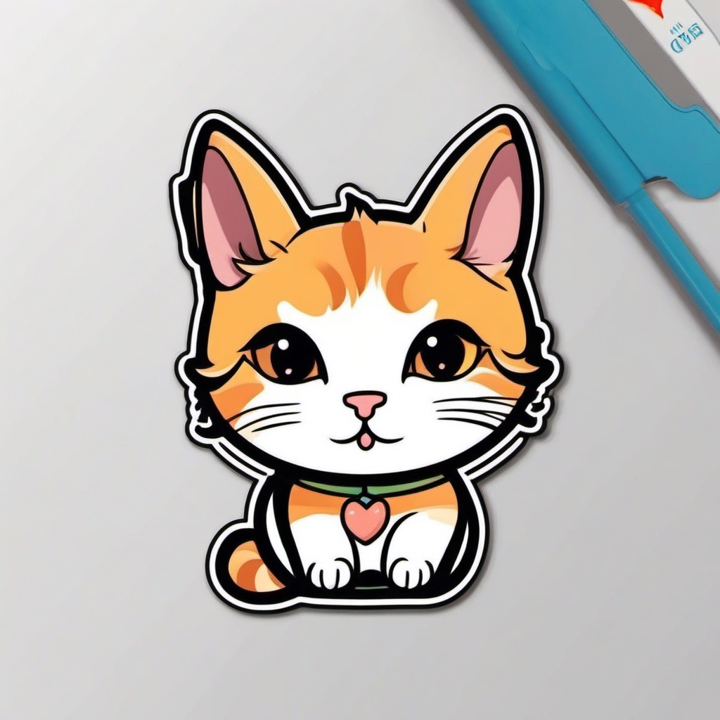 Cat Sticker - Cute cat character, ,vector color sticker art,minimal