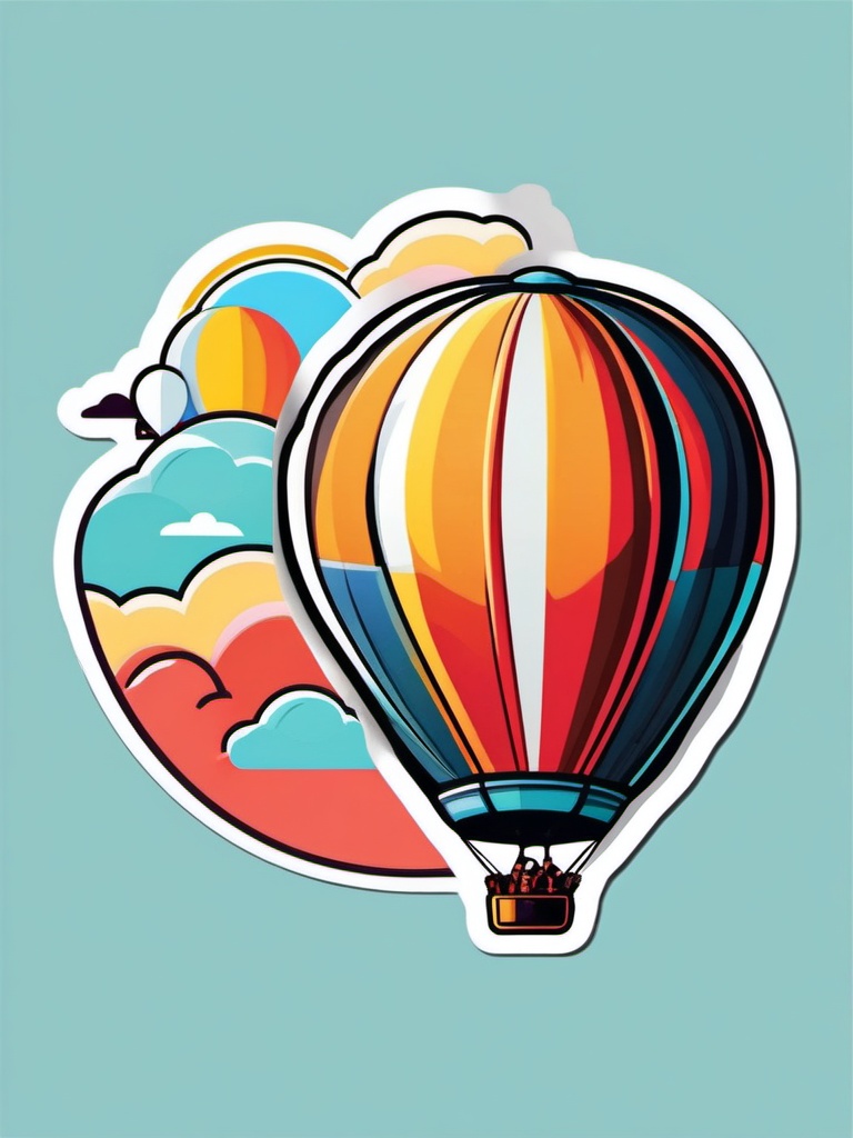 Hot Air Balloon Adventure Sticker - Adventurous hot air balloon ride, ,vector color sticker art,minimal