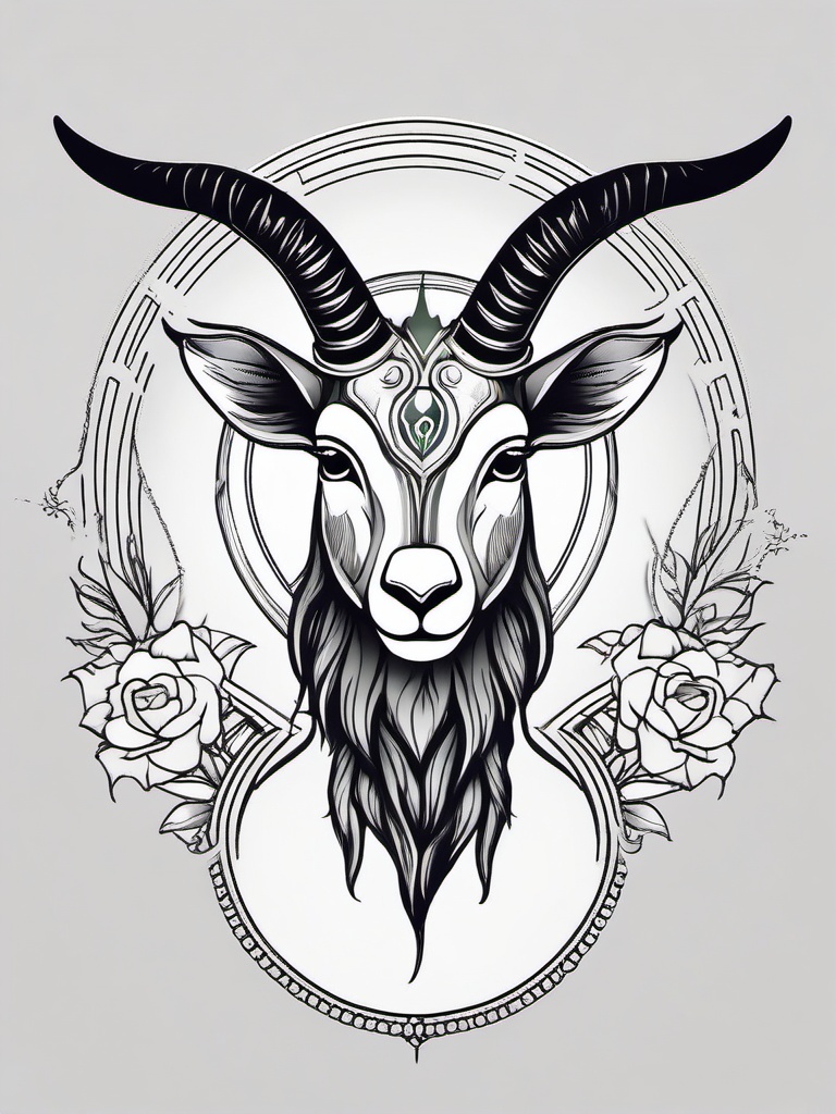 Capricorn Goat Head Tattoo - A zodiac-inspired tattoo featuring the head of a goat for Capricorn individuals.  simple color tattoo design,white background