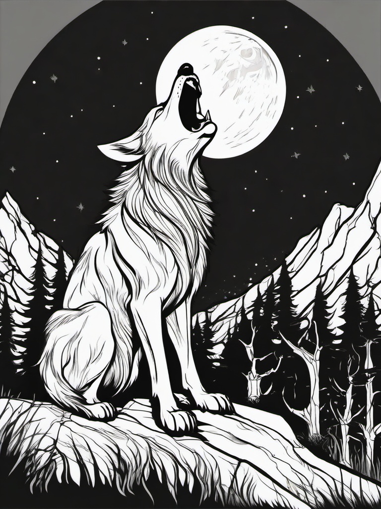 Horror Coloring Pages - Werewolf howling at a full moon  simple coloring pages