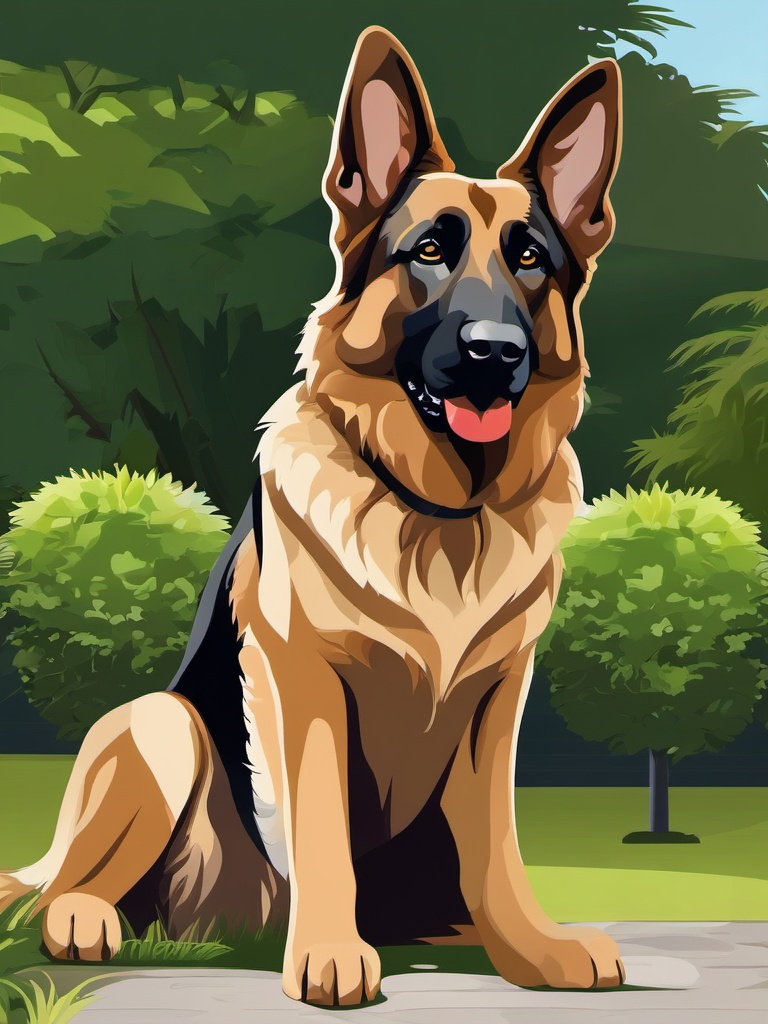 German shepherd guarding the yard clipart  simple, 2d flat