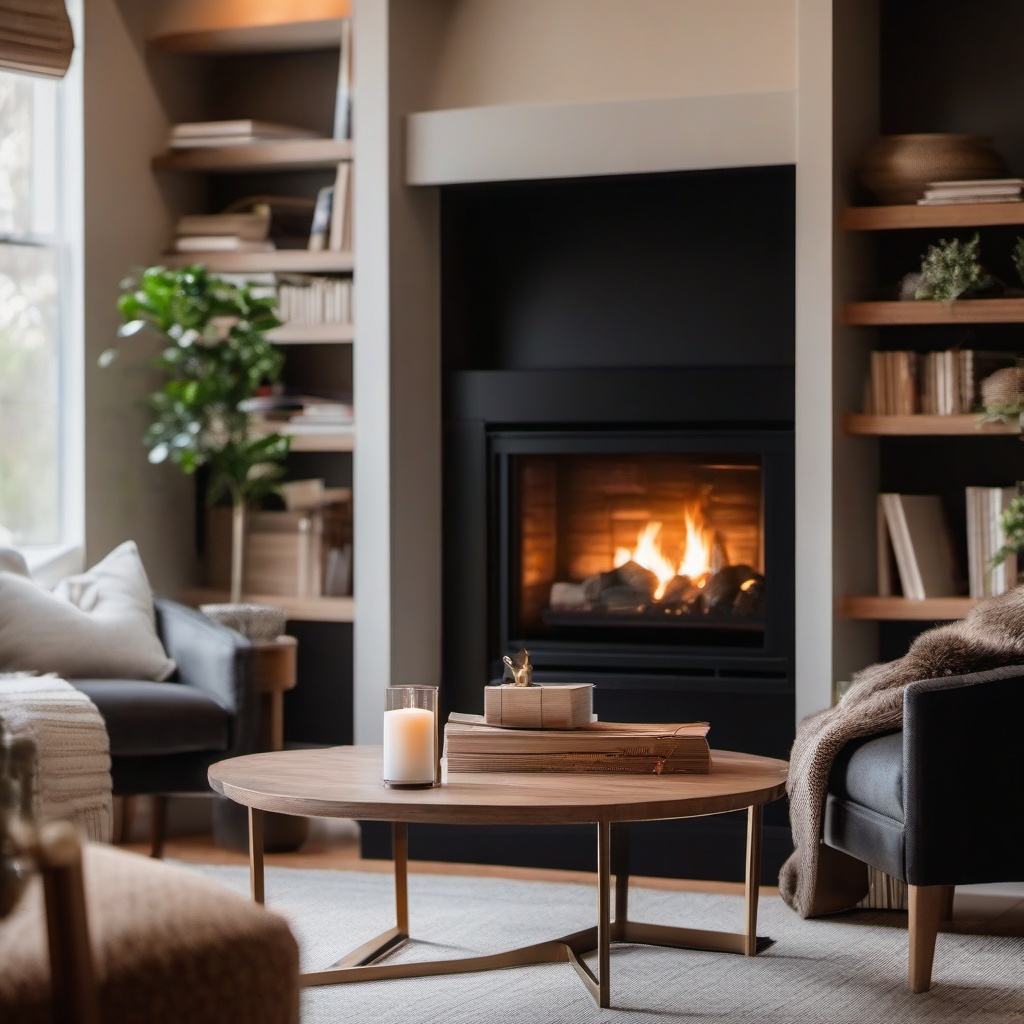 Cozy Living Room Nook - Cozy nook with a fireplace and built-in bookshelves. realistic, professional photography, bokeh, natural lighting, canon lens, shot on dslr 64 megapixels sharp focus