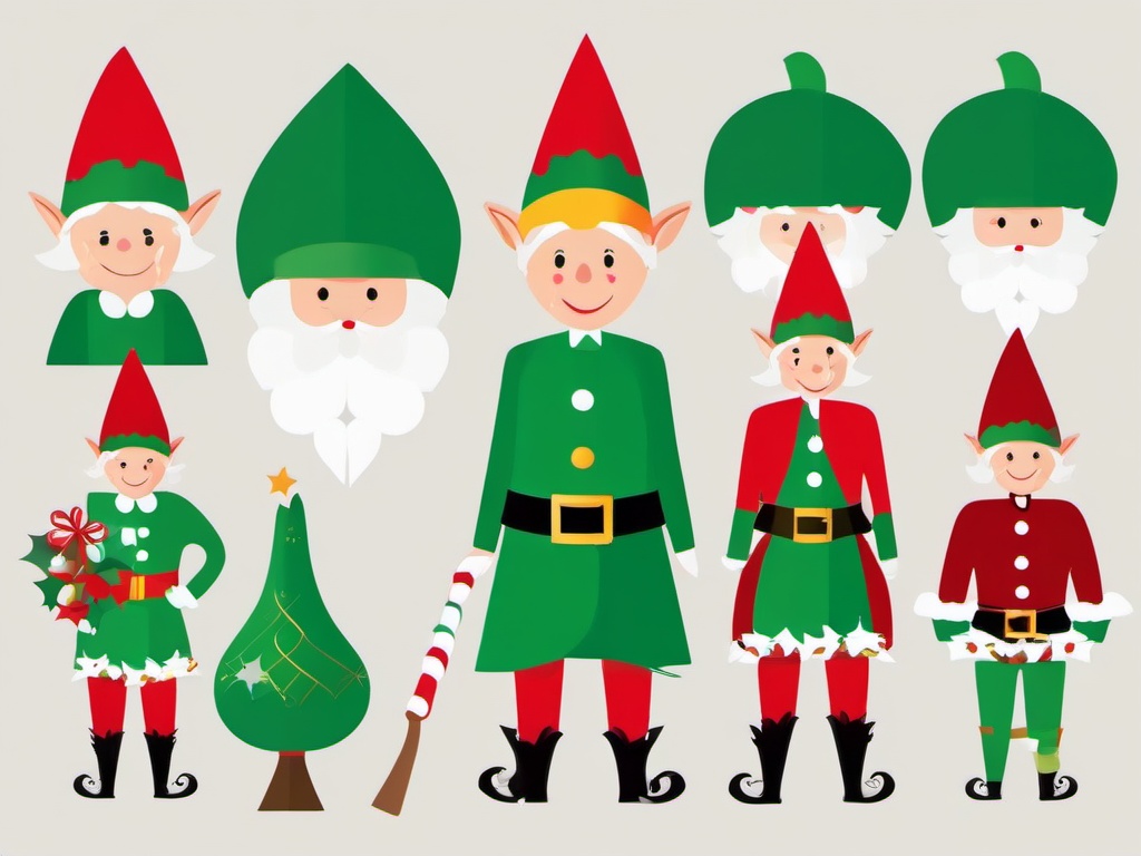 Elf clipart - elf making holiday decorations  color,minimalist,vector clipart