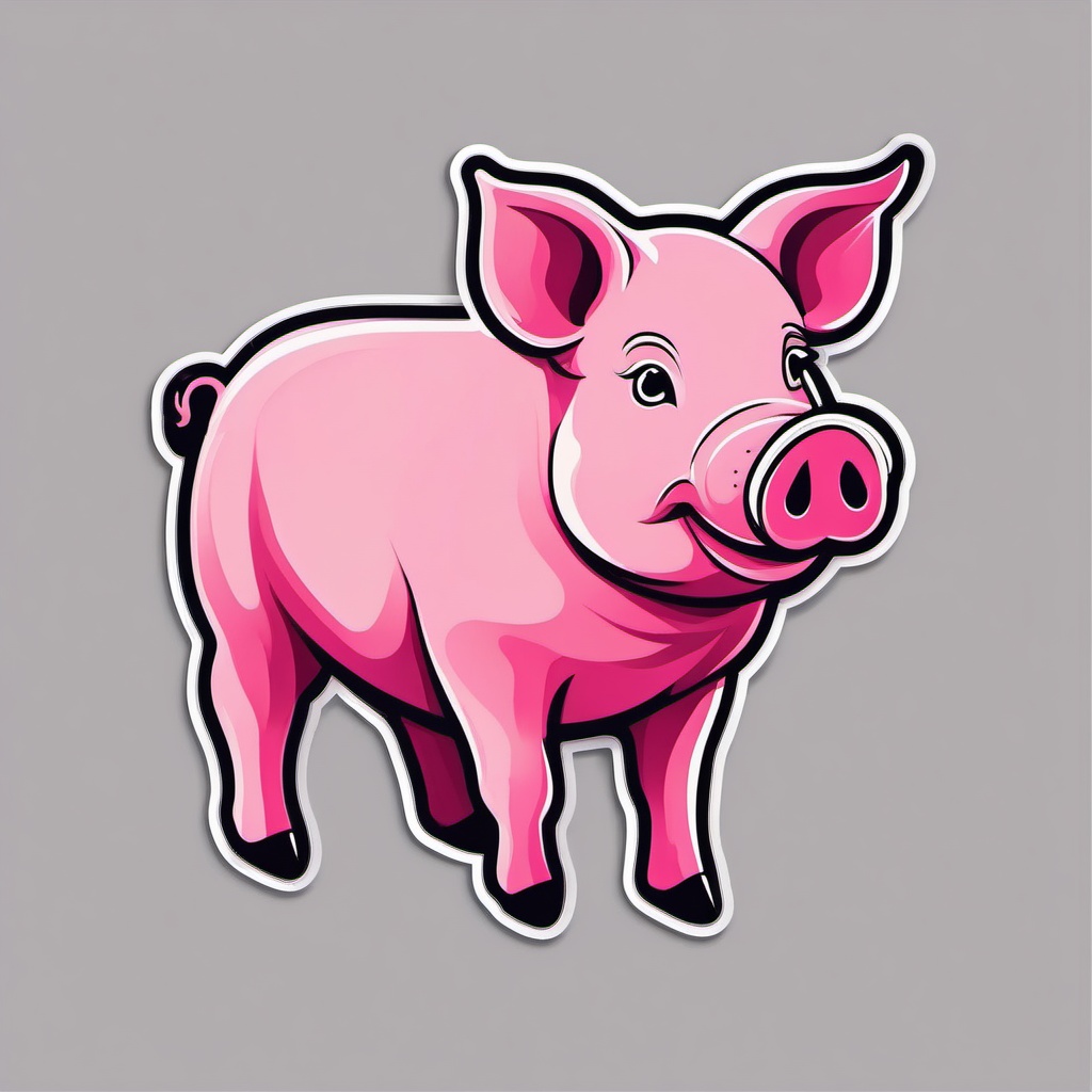 Pig Sticker - A pink pig with a curly tail. ,vector color sticker art,minimal