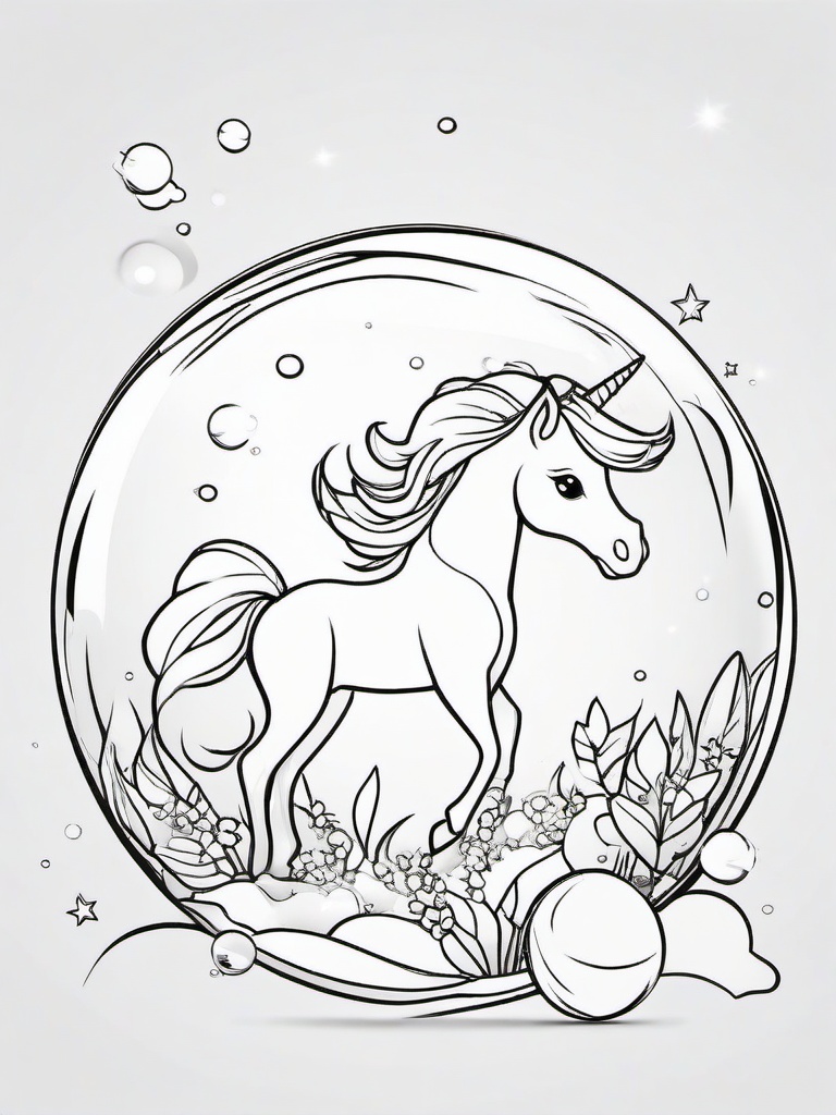 Unicorn in a Bubble Coloring Pages - Adorable Unicorn Floating in a Bubble  minimal black outline printable sheet, coloring page