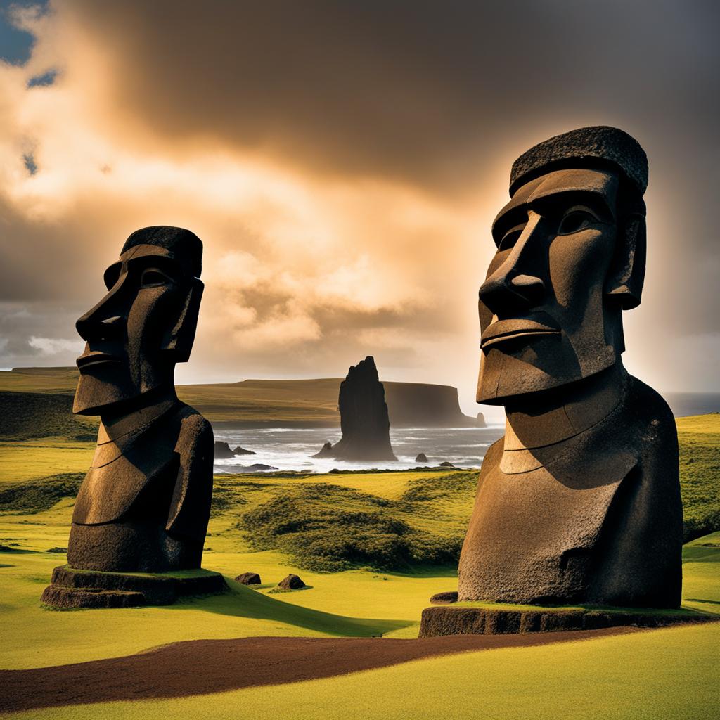 moai of easter island - reveal the enigmatic moai statues of easter island, standing in silent testament to a lost civilization. 