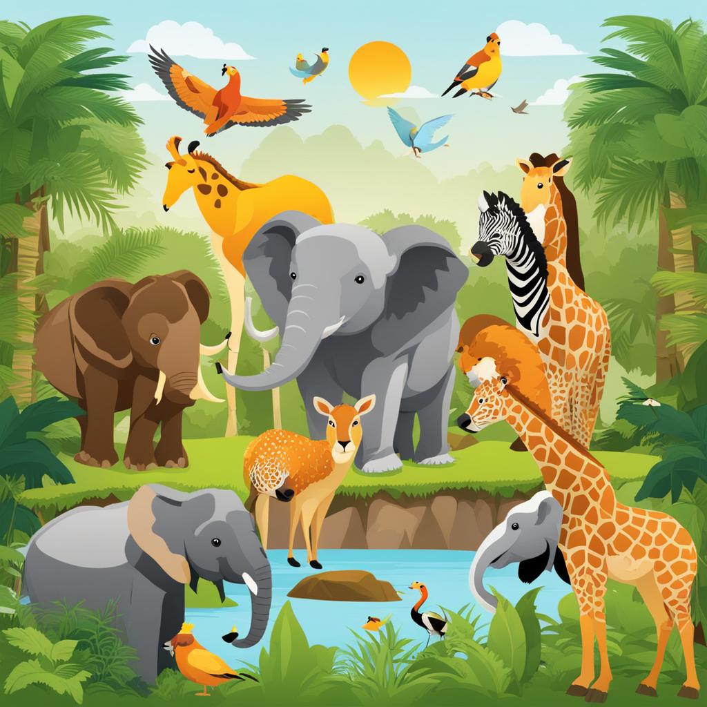 zoo clipart - an animated zoo scene, teeming with creatures from around the world, a wild spectacle 