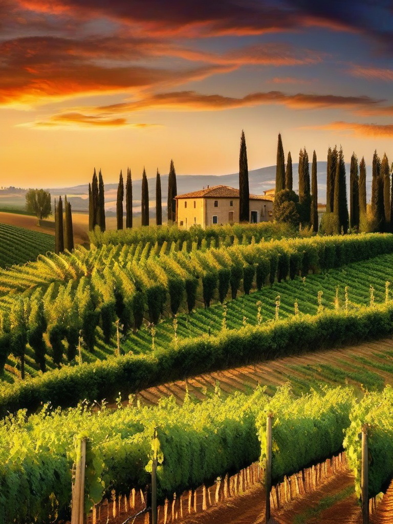 Tablet Wallpaper - Tuscan Vineyard Landscape on Tablet  intricate patterns, splash art, wallpaper art