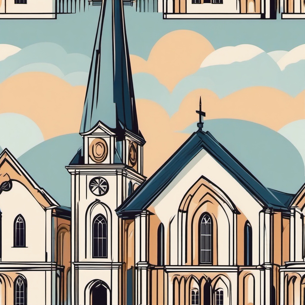 Church clipart - church building with a tall steeple  color,minimalist,vector clipart