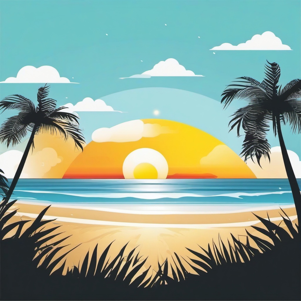 Beach ball with a sunny day background clipart.  vector style illustration, white background