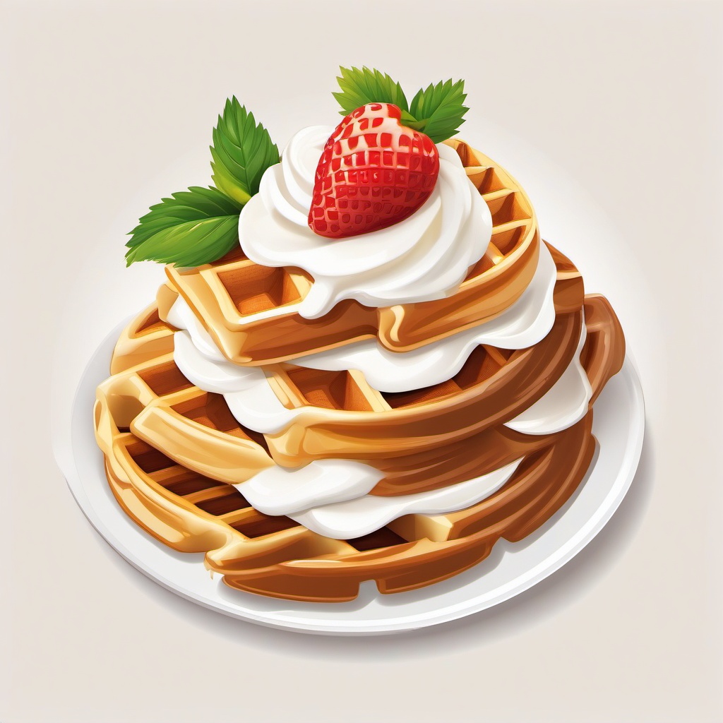 Breakfast clipart - Waffles with whipped cream.  vector style illustration, white background