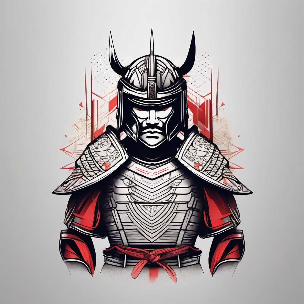 Modern, geometric samurai tattoo armor.  color tattoo,minimalist,white background