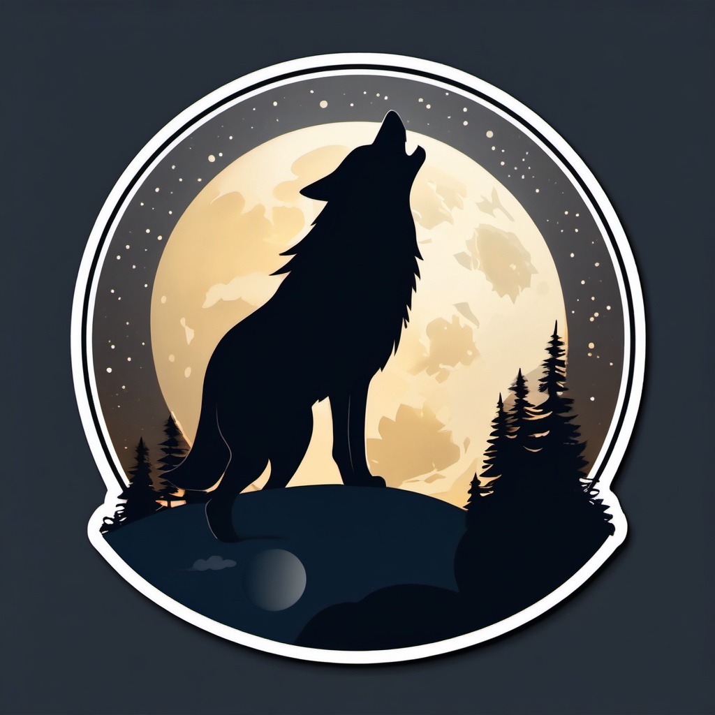 Wolf Howling at the Moon Emoji Sticker - Mystical serenade beneath the night sky, , sticker vector art, minimalist design