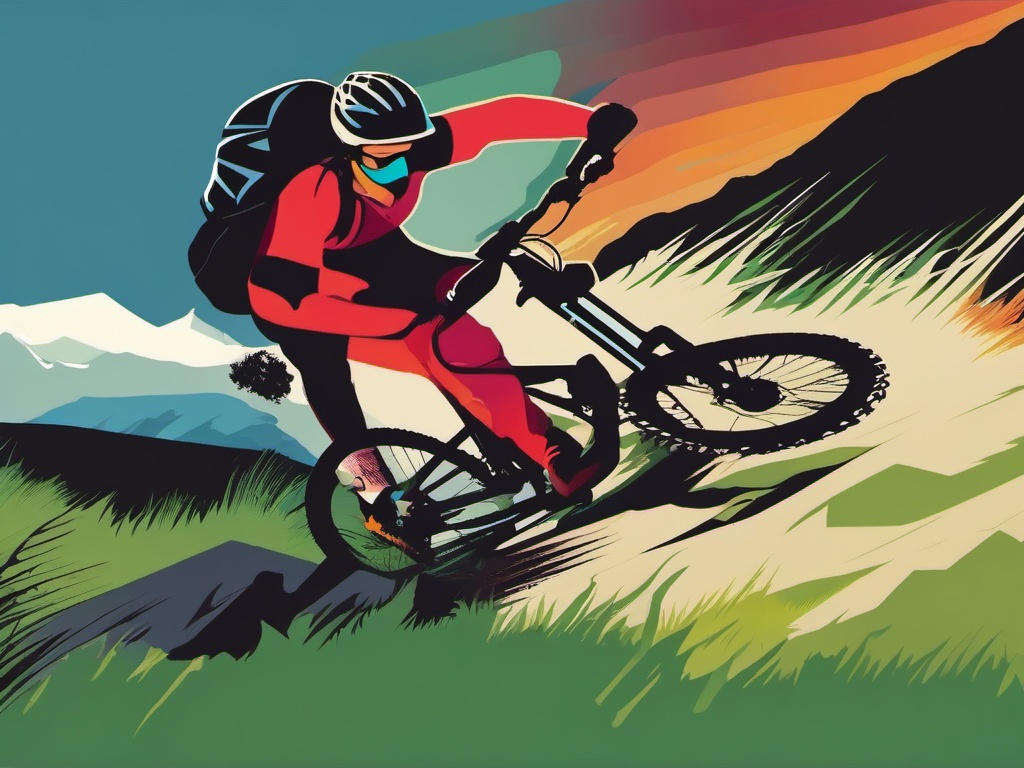 Mountain Biker's Rush clipart - Rushing down a mountain trail, ,vector color clipart,minimal