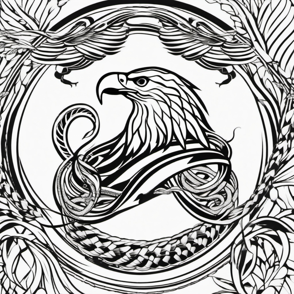 Tattoo Eagle Snake - Tattoo featuring an eagle and snake motif.  simple vector tattoo,minimalist,white background