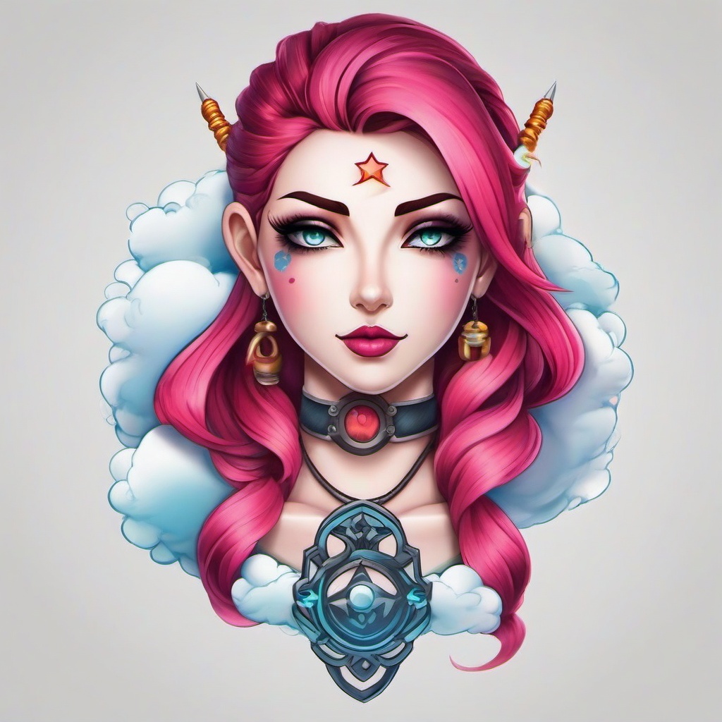 Jinx Cloud Tattoo-Delightful and playful tattoo featuring a Jinx cloud, perfect for fans of gaming and magical aesthetics.  simple color tattoo,white background