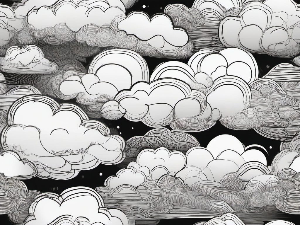 drawing of clouds  minimal rough scribbles,doodles,black and white