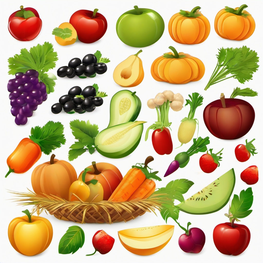 August clipart - August fruits and vegetables ready for harvest  