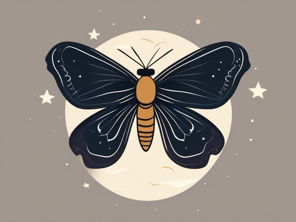 Nighttime Moth in Moonlight Clip Art - Moth taking flight in the moonlight,  color vector clipart, minimal style