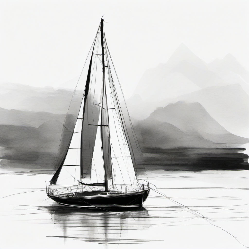 drawing of a sailboat on the water  minimal rough sketch scribbles,doodles,black and white