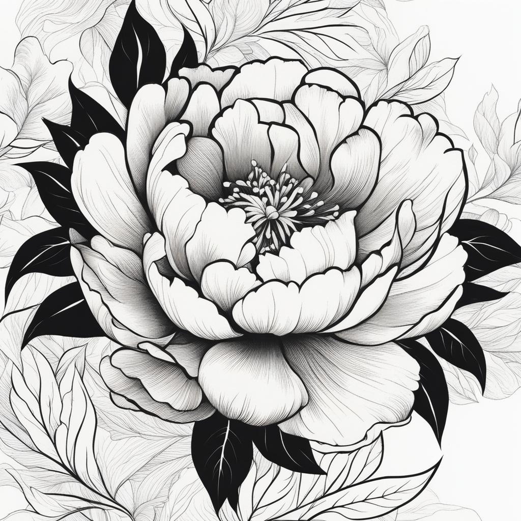 peony tattoo black and white design 